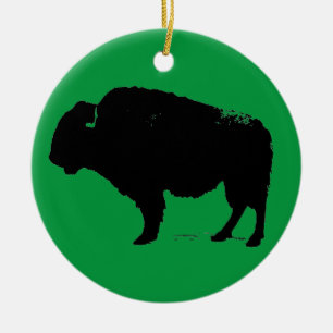 Ornamento De Cerâmica Pop de Arte Negra Verde Buffalo Bison