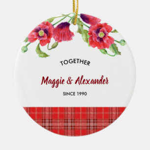 Ornamento De Cerâmica Pópias vermelhas com aquarelas Padrão Floral de 