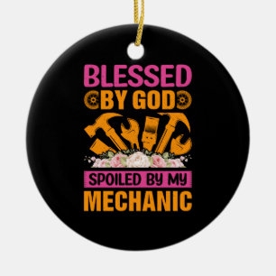 Ornamento De Cerâmica Por Deus Por Meu Mecânico