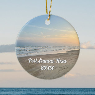 Ornamento De Cerâmica Pôr do sol na praia de Port Aransas Texas Fotograf