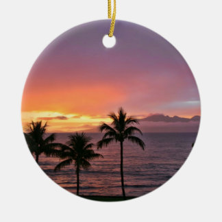 Ornamento De Cerâmica Por do sol tropical de Havaí na praia