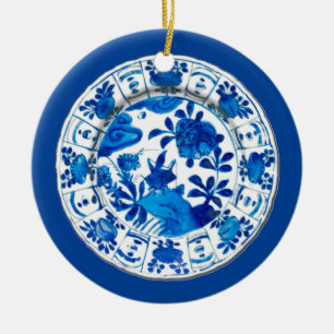 Ornamento De Cerâmica Porcelana chinesa antiga, flor azul