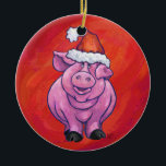 Ornamento De Cerâmica Porco bonito em Santa Chapéu em Vermelho<br><div class="desc">O Porco Festivo de Parada Animal em Santa Hat em presentes de Natal Vermelho e decorações criadas pela Parada Animal ITD apresenta o nosso porco rosa divertido da nossa linha de Parada Animal, todos descansados para as férias num chapéu de Papai Noel vermelho e branco contra um fundo vermelho texturizado....</div>