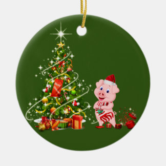 Ornamento De Cerâmica porco com chapéu Scafés Natal