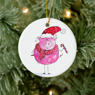 Ornamento De Cerâmica Porco de Natal Whimsso