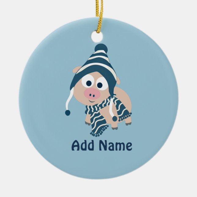 Ornamento De Cerâmica Porco Inverno (Frente)