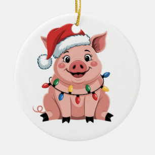 Ornamento De Cerâmica Porco Natal Chapéu de Papai Noel Xmas Festa Porco