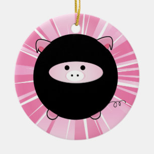 Ornamento De Cerâmica Porco Ninja Personalizado a Rosa