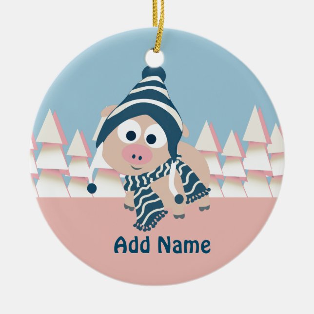 Ornamento De Cerâmica Porco no inverno (Frente)