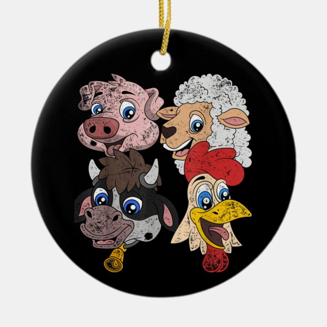 Ornamento De Cerâmica Porco Ovelino Galinha Bebês Crianças Engraçadas Sq (Frente)