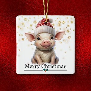 Ornamento De Cerâmica Porquinho de Chapéu de Papai Noel Feliz Natal