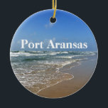 Ornamento De Cerâmica Port ArKansas Texas Beach Foto personalizada no Na<br><div class="desc">Foto maravilhosa de Port ArKansas Beach,  no Texas. Um presente de excelente para um texano que ama a ilha Mustang no verão. As férias no mar e no sol são exatamente o que todos precisam.</div>
