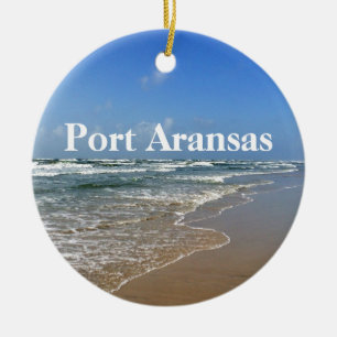Ornamento De Cerâmica Port ArKansas Texas Beach Foto personalizada no Na