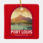 Ornamento De Cerâmica Port Louis Maurícia Viagem Art Vintage<br><div class="desc">Port Louis retro vetor viagem design. Port Louis é a capital da Maurícia,  no Oceano Índico.</div>