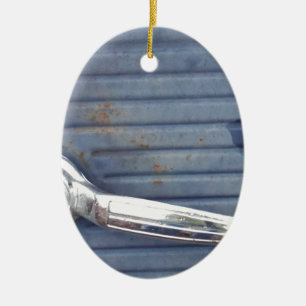 Ornamento De Cerâmica Porta Azul Vintage, Alça Prateada