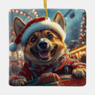 Ornamento De Cerâmica Porta copos de Cachorro Malinois Belga no Natal