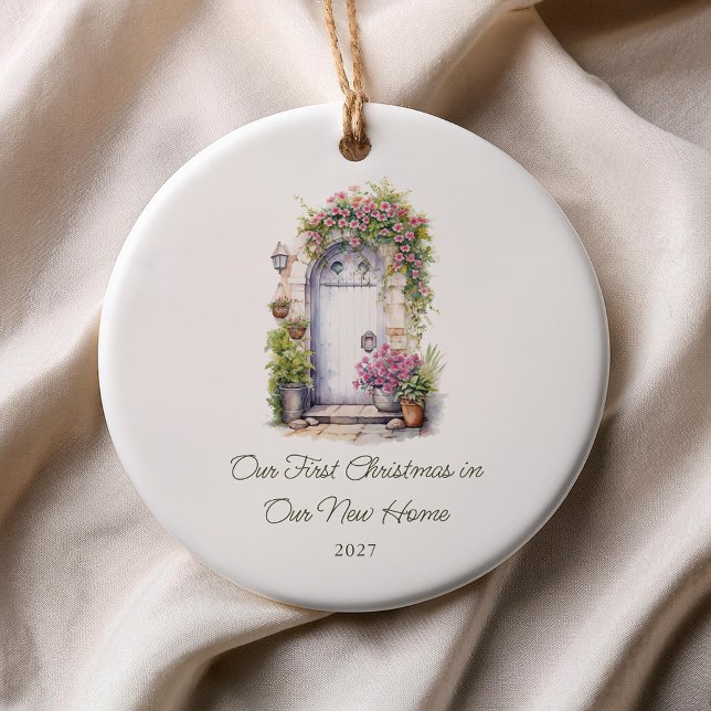 Ornamento De Cerâmica Porta Floral Personalizada Primeira Casa de Natal (Criador carregado)