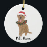 Ornamento De Cerâmica Porta Personalizada (Ouro Vermelho Apricot)<br><div class="desc">Faça a lista legal este ano com um ornamento personalizado do seu elfo favorito!</div>