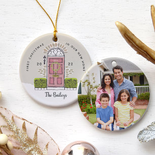 Ornamento De Cerâmica Porta Rosa Primeiro Natal em Nossa Nova Casa