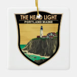 Ornamento De Cerâmica Portland Head Light Maine Vintage Art<br><div class="desc">Portland Head Light vetor trabalho de arte. Portland Head Light é um farol histórico em Cape Elizabeth,  Maine. Concluído em 1791,  é o mais antigo farol do Maine.</div>