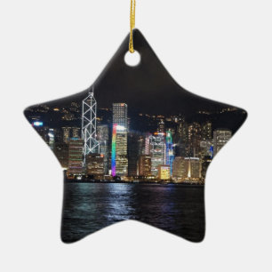 Ornamento De Cerâmica Porto de Hong Kong na noite