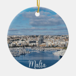 Ornamento De Cerâmica Porto de Sliema com edifícios modernos e barcos