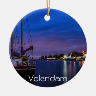 Ornamento De Cerâmica Porto iluminado de Volendam à noite