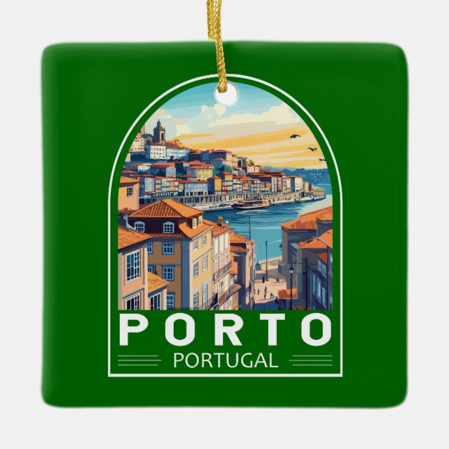 Ornamento De Cerâmica Porto Portugal Viagem Art Emblem (Frente)