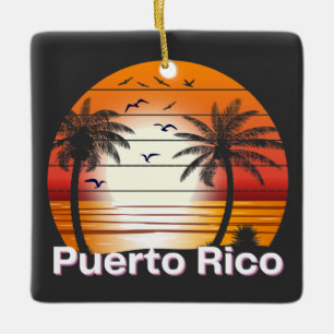 Ornamento De Cerâmica Porto Rico Vintage Palm Trees Summer Beach