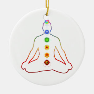 Ornamento De Cerâmica Pose de Asana Siddhasana da ioga com 7 Chakras
