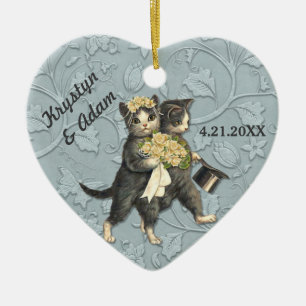 Ornamento De Cerâmica Posh Cats Wedding Blue