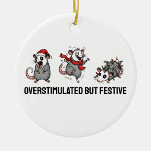 Ornamento De Cerâmica Possum de Natal Festivo Mas Superexcitado
