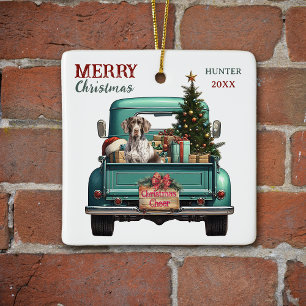 Ornamento De Cerâmica Pôster alemão Cachorro Retro Truck Natal