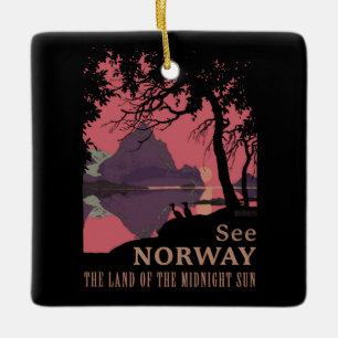 Ornamento De Cerâmica Pôster Minimalista do Pôr do Sol na Noruega - Fior