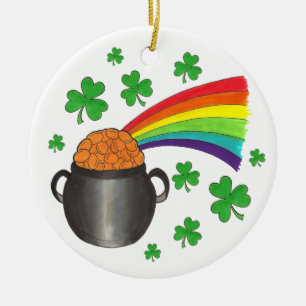 Ornamento De Cerâmica Pote do Dourado Rainbow Lucky Shamrock Clover