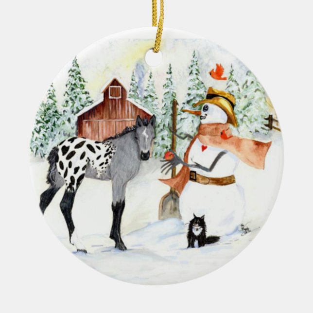 Ornamento De Cerâmica Potro e boneco de neve de Appy (Frente)