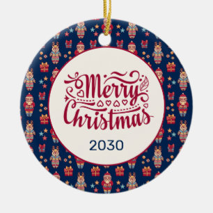 Ornamento De Cerâmica Povo Feliz Natal Santa Rena Azul Personalizado