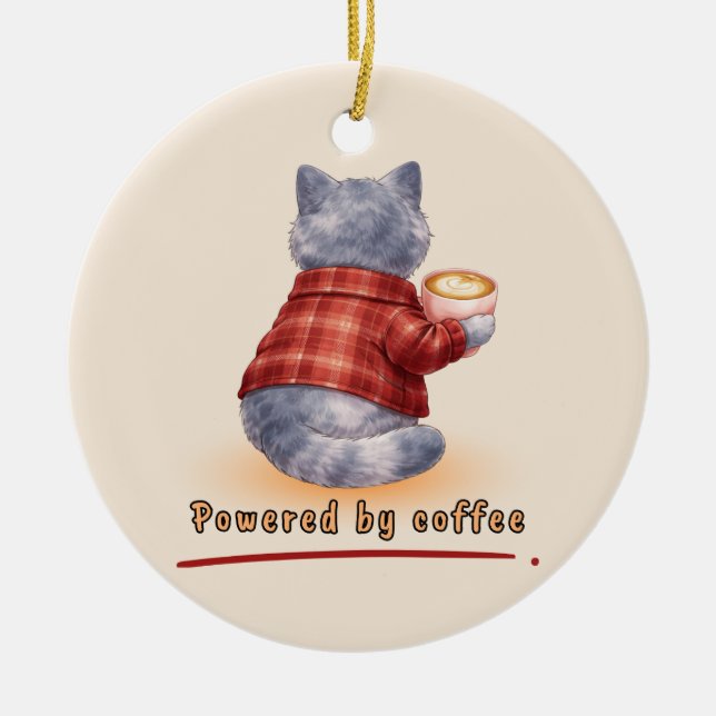 Ornamento De Cerâmica Powered by Coffee (Frente)