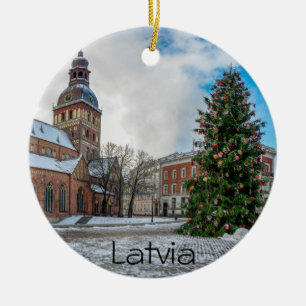 Ornamento De Cerâmica Praça Dome com árvore de Natal em Riga