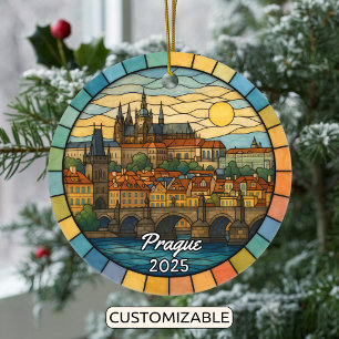 Ornamento De Cerâmica Praga de Vidro Conservado Personalizado, República