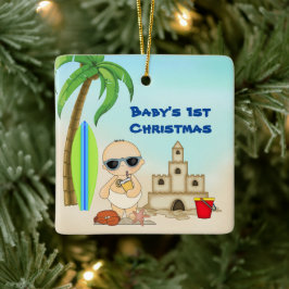 Ornamento De Cerâmica Praia de um rua de Natal do Baby Personalizado