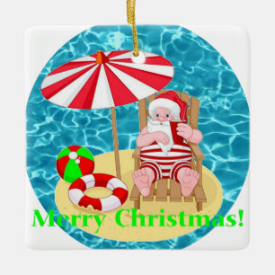 Ornamento De Cerâmica praia Papai Noel