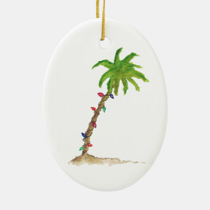 Ornamento De Cerâmica Praia Tropical Árvore Árvore Aquarela Natal