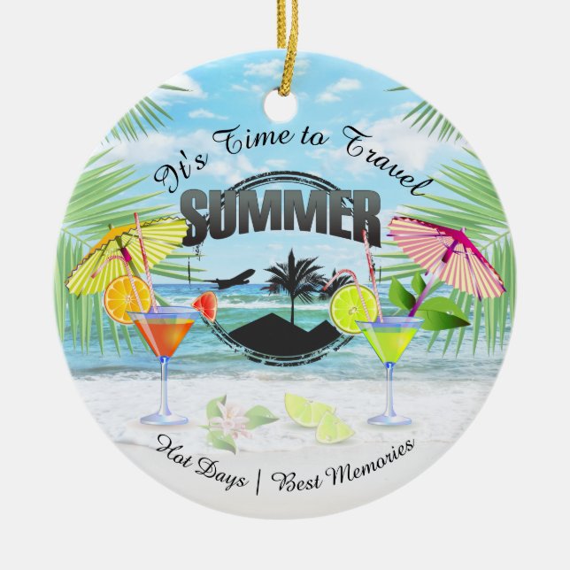 Ornamento De Cerâmica Praia Tropical, Férias de Verão | Personalizado (Frente)