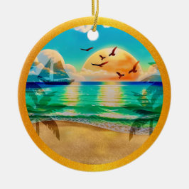 Ornamento De Cerâmica Praia Tropical Moderna Palmeiras Pôr do Sol Férias