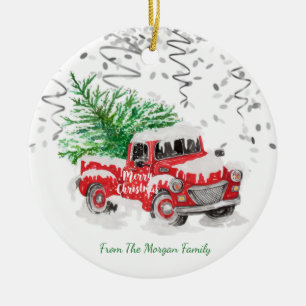 Ornamento De Cerâmica Prata Confetti, Pinheira Vermelha Natal Neve