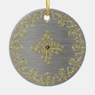 Ornamento De Cerâmica Prata e Ouro Clássicos