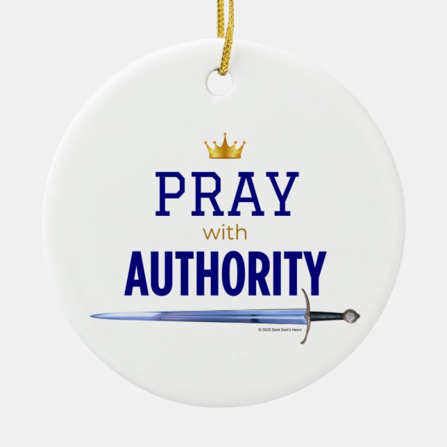 Ornamento De Cerâmica Pray with Authority - Blue,  (Frente)