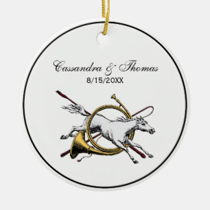 Ornamento De Cerâmica Pré-Papoila Equestre Pulando Pela Cor Do Corno