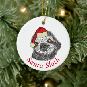 Ornamento De Cerâmica Precioso Preguiça Animal Divertido Papai Noel